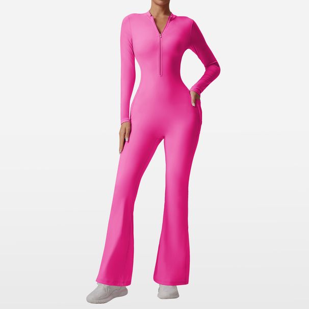 Women's Clothing New Nude Zipper Long Sleeved Yoga Jumpsuit Slim Fit Fitness Flared Pants Hot Girl Pants_ecoleips.com