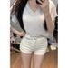 Petite Women's White High-waisted Slim-fit Denim Shorts Summer, Slimming And Versatile, Straight-leg Hot Pants For_ecoleips.com