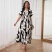 Women's Clothing Fashion Digital Printing V Neck Waist Elegant Temperament Women's Dress_ecoleips.com
