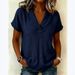 Women's Clothing Summer Women's Knitted Short-Sleeved T-Shirt Butterfly Collar Solid Color Casual Top Style_ecoleips.com