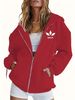 Men's & Women's Oversized Hooded Zip-Up Sweatshirt - Fleece-Lined Pullover With Trendy Print (White/Black/Grey/Red/Pink)_ecoleips.com