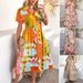 Voya Women's European And American Spring Summer Casual Bohemian Vacation High-Waisted Geometric Color-Block Dress_ecoleips.com