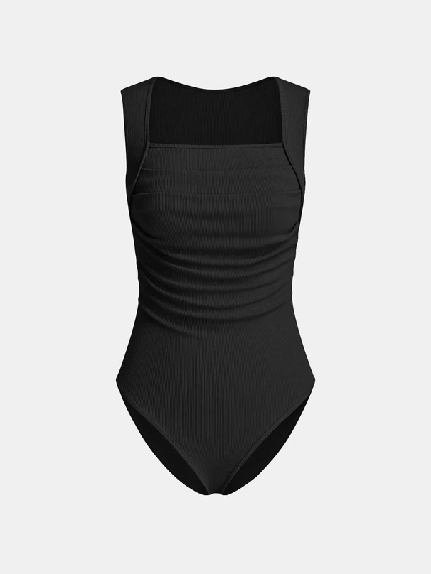 Women's Slim-Fit One-Piece Swimsuit, Casual Summer Swimwear, Plain Color Bathing Suit, Comfortable Moderate Fabric, Ideal For Be_ecoleips.com