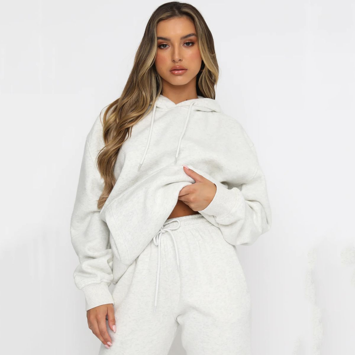 Women's Urban Leisure Long Sleeve Sweater Suit Solid Color Hooded Pullover Trousers Set European And American Style Spring Autumn_ecoleips.com