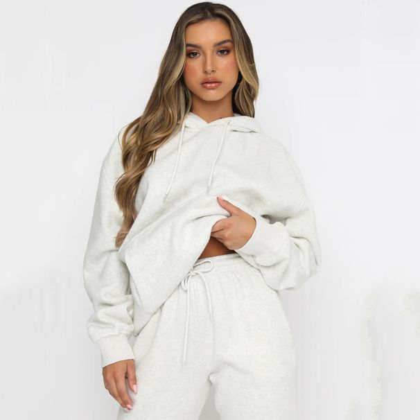Women's Urban Leisure Long Sleeve Sweater Suit Solid Color Hooded Pullover Trousers Set European And American Style Spring Autumn_ecoleips.com