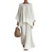 In Stock 2026 European American Cross-border New Women's Simple Loose Linen Blend Shirt And Wide-leg Pants Set_ecoleips.com