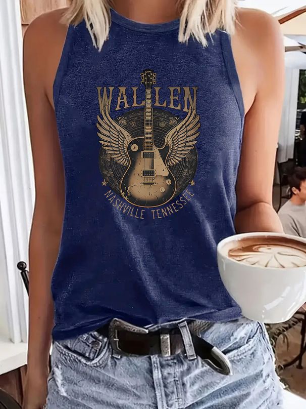 Women's Clothing Fashion All Match Ladies Guitar Disc Loose Vest_ecoleips.com