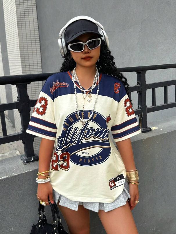 2025 Women Summer New Los Angeles No.23 Fashion V-Neck Tee Comfortable And Versatile Top Y2K Street Retro Hip Hop Sports Jersey_ecoleips.com