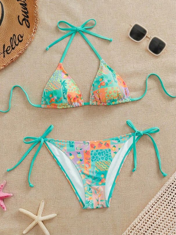 Sexy Two Piece Swimsuit European American Style Bikini Triangle Cup Tie up 2026 New Ins Trend Women's Clothing Swimwear_ecoleips.com