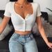 Women's Clothing White Straight Shoulder T Shirt Women's Short Sleeved Summer New Ins Slim Fit Navel Baring Short Hot Girl Square Collar Cardigan Top_ecoleips.com