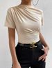 Women's Slim Fit Short Sleeve Turtleneck Top 2024 Spring Summer Ruffle Detail Stretchy Basic Tee Chic Casual Blouse_ecoleips.com