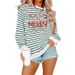 Independent Store Comfortable And Versatile Stylish Women's Merry Christmas New Striped Sweatshirt_ecoleips.com
