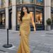 Women's Clothing New Fashion V Neck Hip Wrapped Sequined Mid Waist Off Shoulder Small Tail Long Evening Dress_ecoleips.com