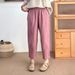 Suitable For All Seasons 2025 New Casual Linen Loose Korean Style Nine-point Age-reducing Slimming Elastic Waist Elegant Skinny Pants Solid Color_ecoleips.com