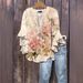 Aria Basics Aria Basics New European And American Cross-border Creative Denim Floral Print Casual Trendy V-neck Lotus Sleeve Women's T-shirt_ecoleips.com