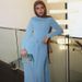 Elegant Solid Color Belted Dress With Metal Ring Detail – High-Waisted Long Sleeve Midi Dress For Fall/Winter_ecoleips.com