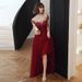 Elegant High-End New Bride Toast Wine Red Wedding Dress, Banquet Temperament Evening Gown For Women_ecoleips.com
