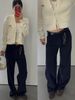 CE Corduroy Navy Blue Women's Jeans High Waist Fashionable Loose Slimming Wide Straight Pants 2026 Spring New Style_ecoleips.com