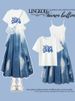 Summer Trendy Outfit Women's Slimming Blue Dyed Ort Sve T-irt And Dr Set Casual Loose Waist Medium Soft Fabric_ecoleips.com