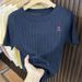 Women's Heart Patterned Jacquard Embroidered Round Neck Short Sleeve Knit Sweater Spring/Summer New Design_ecoleips.com
