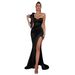 2025 New Cross-Border Foreign Trade Fashion Off-Shoulder Slit Long Sexy Evening Gown Solid Color Dress_ecoleips.com