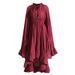 Women's Clothing Retro High End Palace Style V Neck Long Sleeved Waist Pleated Ruffle Dress_ecoleips.com