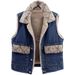 Women's Fleece Denim Vest Winter Warm Sleeveless Jacket Short Padded Coat With Lambswool Lining_ecoleips.com