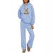 Cozy Bear Print Hoodie And Wide-Leg Pants Set: Casual Loungewear For Women, Soft Fleece Two-Piece Outfit_ecoleips.com