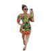 Women's Clothing Printed Waist Length Backless Lantern Sleeves With One Shoulder Two Way Dress_ecoleips.com