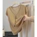 Women's French Style Hollowed out V Neck Short Sleeved Knit Top Slimming Loose Fit Chic Fashionable Summer Design_ecoleips.com