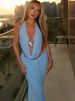 Sisterlinda Mesh High Street 2Piece Set Solid Sexy Stunning Lace UP Draped Swinging Neck Chic Tank+Maxi Skirts Mujer Party Suits_ecoleips.com