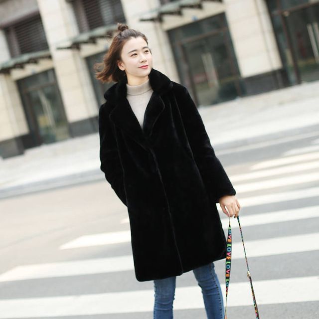 Women's Faux Mink Fur Coat Winter Mid-Length Thick Warm Fashionable Outerwear_ecoleips.com