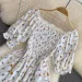2026 Fashion New Summer Flower Print Long Dress Women Vintage Square Neck Ruched Chest Split Sundress Party Vestidos_ecoleips.com