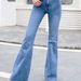 Women's Clothing High-Waisted Vintage Flare Jeans – Distressed Hem & Retro Fit (Cotton Blend, Sizes XS-L)_ecoleips.com