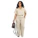 Women's Linen-Blend Office Pants Set – Breathable Short-Sleeve Shirt & Trousers For Business Casual (Black, Blue, Beige, Army Green, Dark Brown)_ecoleips.com