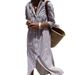 Women's Striped Cardigan With Five-Quarter Sleeves, Collar, And Shirt Dress 8061_ecoleips.com