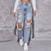 High Waisted Loose Fitting Ripped Jeans for Women European American Street Style Trendy Wide Leg Straight Leg Distressed Pants_ecoleips.com