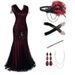 Women's Retro Sequined Dress Set V Neck Fringe Skirt Beaded Evening Gown Party Suit Regular Fit Spring/Autumn_ecoleips.com