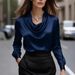 2026 Independent Site Wish Foreign Trade Style Elegant Solid Color Simple Drop Shirt Collar Women's Top_ecoleips.com