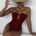 Women's Sexy Halter Neck One-Piece Swimsuit - Solid Color Beach Bathing Suit_ecoleips.com
