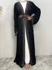 Hot Selling Ramadan Rhinestone Cardigan Islamic Dresses With Pockets Kebaya Muslim Kimono Abaya Dubai Modest Clothing Women Red_ecoleips.com