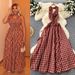 French-Inspired Floral Maxi Dress Strappy V-Neck Smocked Waist Ruffle Hem Sundress Red S M L_ecoleips.com