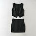 Autumn Women's Short Backless Double Layer Tie Vest + Striped Bodycon Mini Sexy Skirt Set_ecoleips.com