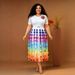 Women's V Neck Dress Fashionable Slim Gradient Print European American Style Summer_ecoleips.com