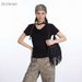 HeyHenry Women's Slim Fit Short Sleeve T-Shirt Dang Neckline Casual Solid Color Cropped Top for Fashionable Daily Wear_ecoleips.com