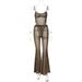 European And American Women's Halter Bodysuit And Leopard Print Flared Pants Set Sexy See through Autumn Winter New Arrivals_ecoleips.com