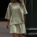 2025 Cross-Border European And American Casual Women's Summer Solid Color Round Neck Short Sleeve Elastic Sports Shorts_ecoleips.com