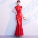 Elegant Chinese Qipao Dress Modern Long Cheongsam Retro Floral Print Women's Fashion Dress_ecoleips.com