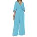 Women's Clothing Large Size Women's Ins Wide Leg Solid Color V-neck Simple Fashion Jumpsuit_ecoleips.com