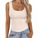 Women's Square Neck Ribbed Casual T Shirt Sleeveless Elastic Slim Fit Basic Vest Women's Tops_ecoleips.com